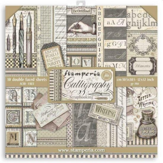 SBBL79 - Bloc 10 coli scrapbooking cu 2 fete, 30.5x30.5cm, 190gr. Calligraphy - Stamperia