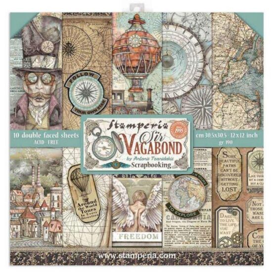 SBBL80 - Bloc 10 coli scrapbooking cu 2 fete, 30.5x30.5cm, 190gr. Sir Vagabond - Stamperia
