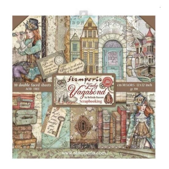SBBL82 - Bloc 10 coli scrapbooking cu 2 fete, 30.5x30.5cm, 190gr. Lady Vagabond - Stamperia