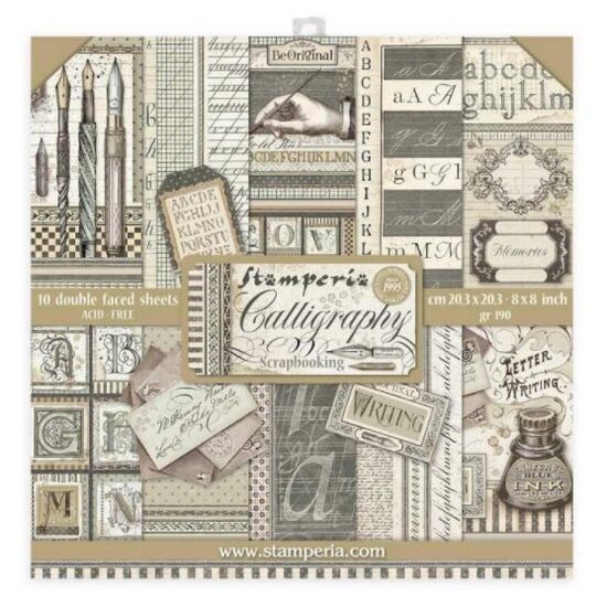 SBBS24 - Bloc 10 coli scrapbooking cu 2 fete, 20.3x20.3cm, 190gr. Calligraphy - Stamperia