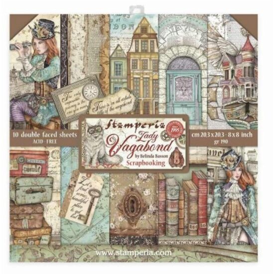SBBS27 - Bloc 10 coli scrapbooking cu 2 fete, 20.3x20.3cm, 190gr. Lady Vagabond - Stamperia