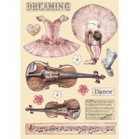 KLSP099 - Figurine lemn colorate - coala A5 - Passion violin and dance - Stamperia.