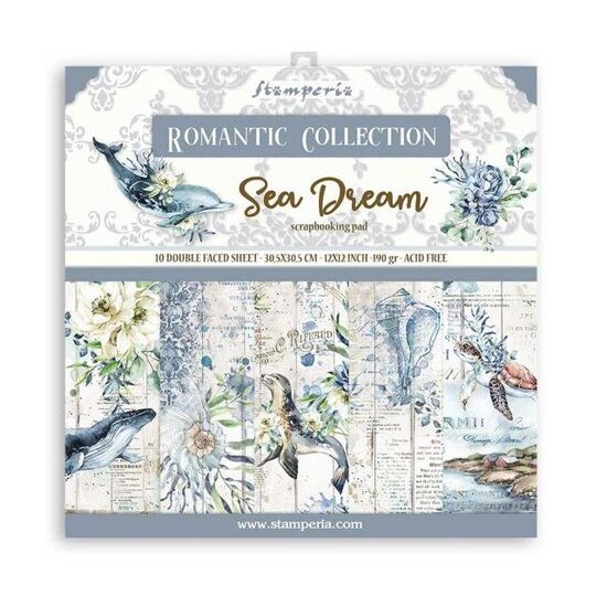 SBBS35 - Bloc 10 coli scrapbooking cu 2 fete, 20.3x20.3cm, 190gr - Romantic Sea dream - Stamperia
