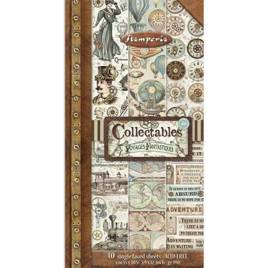 SBBV03 - Bloc 10 coli Scrapbooking, 15x30.5cm - Voyages Fantastiques - Stamperia