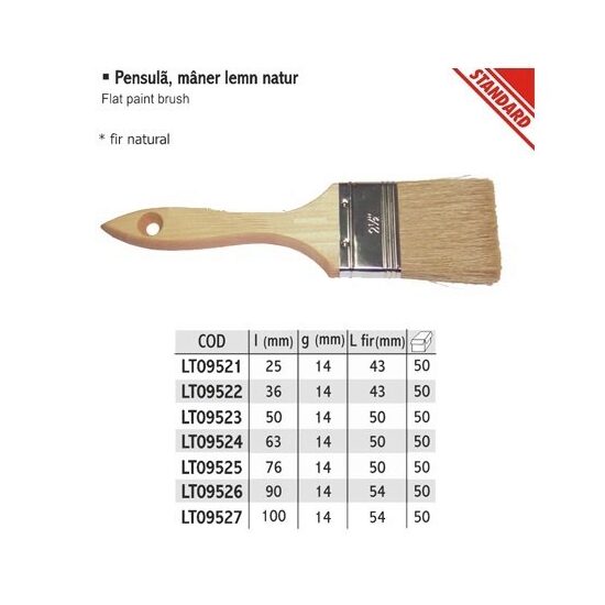 Pensula plata cu maner din lemn si fir din par natural - Lumytools