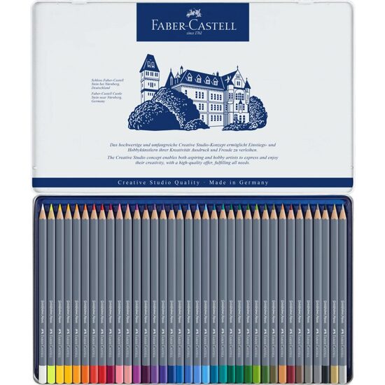 Creioane colorate acuarela Goldfaber in cutie metalica - Faber-Castell