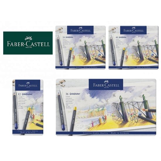 Creioane colorate Goldfaber in cutie metalica - Faber-Castell